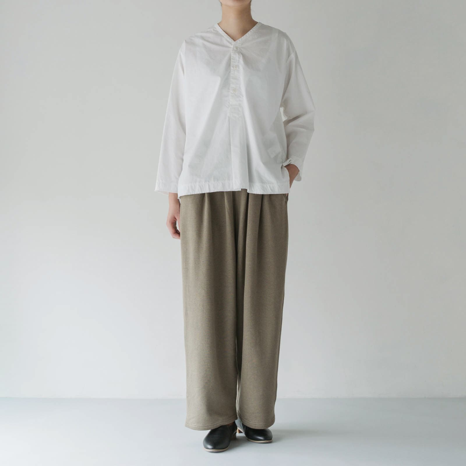 リネンコットン裏毛 _ 2タックワイドパンツ _ レンガ茶