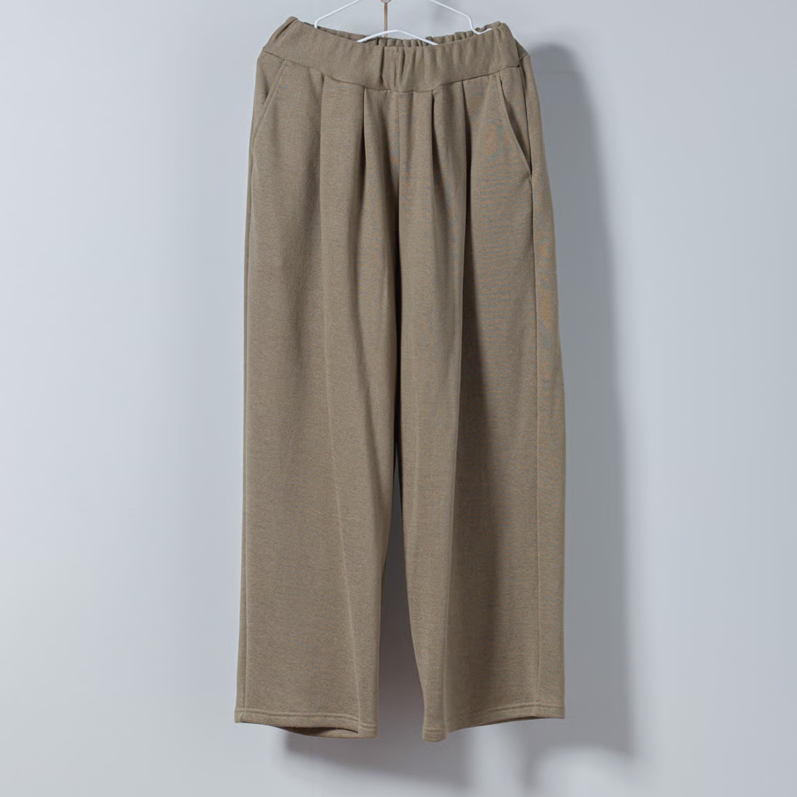 リネンコットン裏毛 _ 2タックワイドパンツ _ レンガ茶