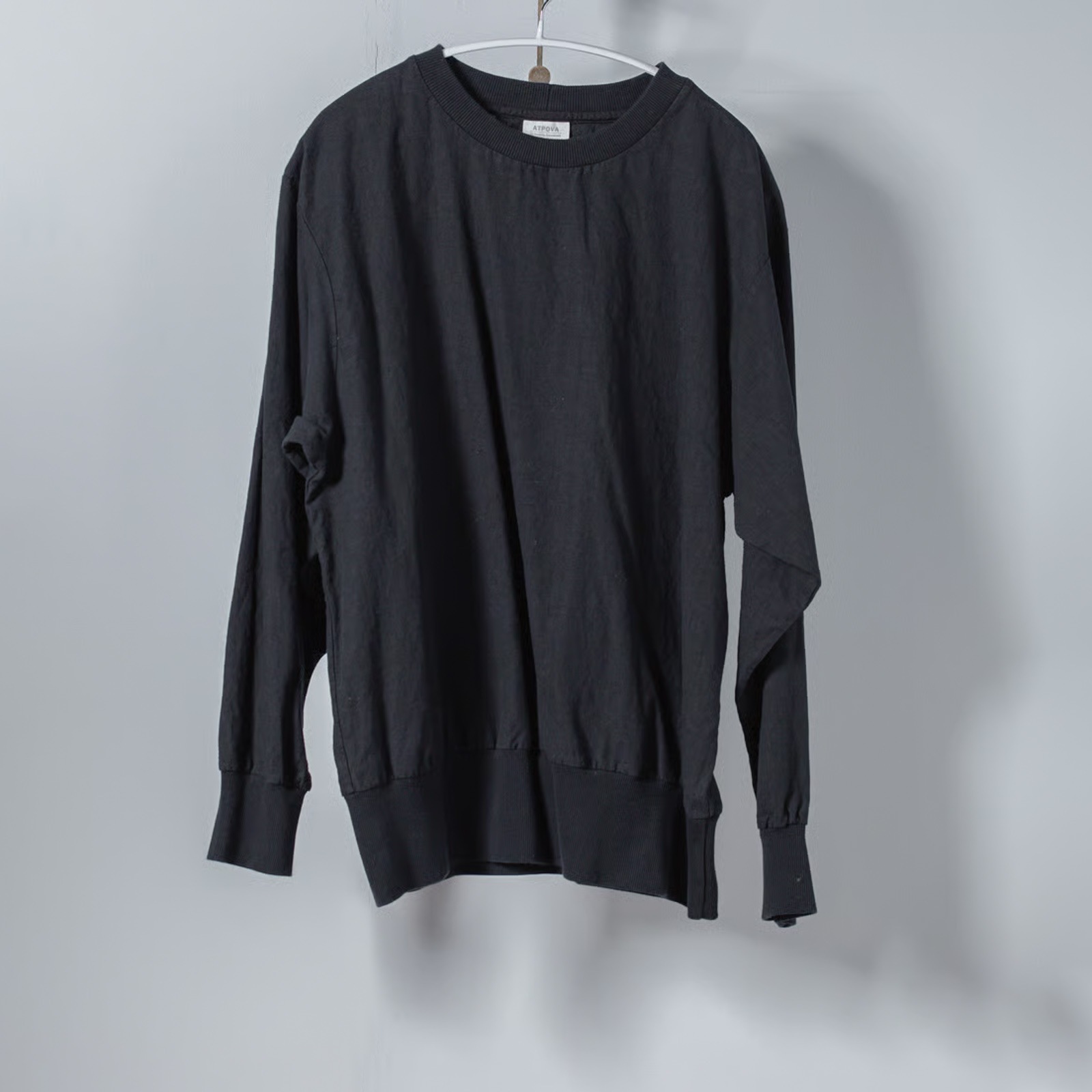 リネンコットン _ クルーネックスウェット _ ブラック