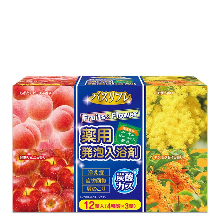 発泡入浴剤 バスリフレ 薬用発泡入浴剤 12錠入 Fruits＆Flower 炭酸ガス
