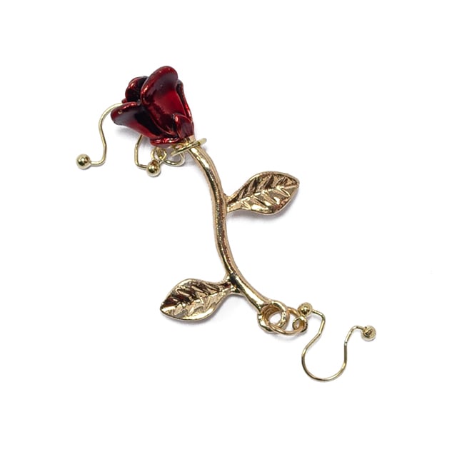 薔薇のフェイクインダストリアル イヤリング 赤ｘ金 夜光昼夢 やこうちゅうむ Listen Flavor リッスンフレーバー 公式通販