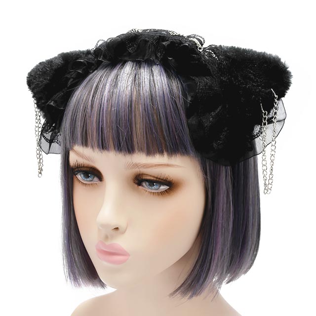 ふわふわねこ耳チェーンカチューシャ 【BLACK】／Kuuai｜LISTEN FLAVOR