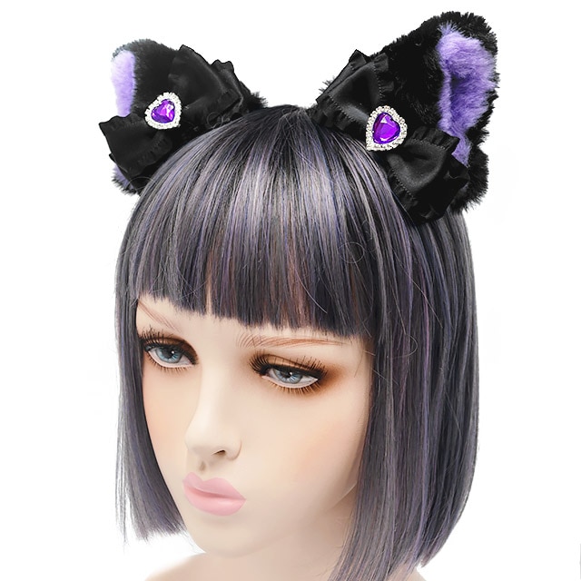 ふわふわねこ耳クリップ 【BLACKxLIGHT PURPLE】／Kuuai｜LISTEN