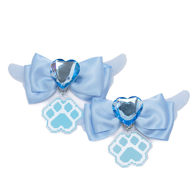 ピコピコ肉球チャームの天使のミニリボンクリップ【LIGHT BLUE