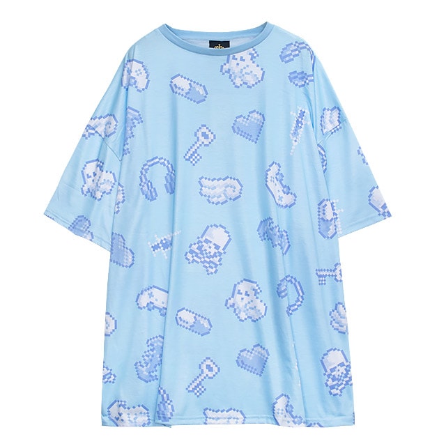 8bitフルグラフィックビッグTシャツ 【L.BLUE】｜LISTEN FLAVOR