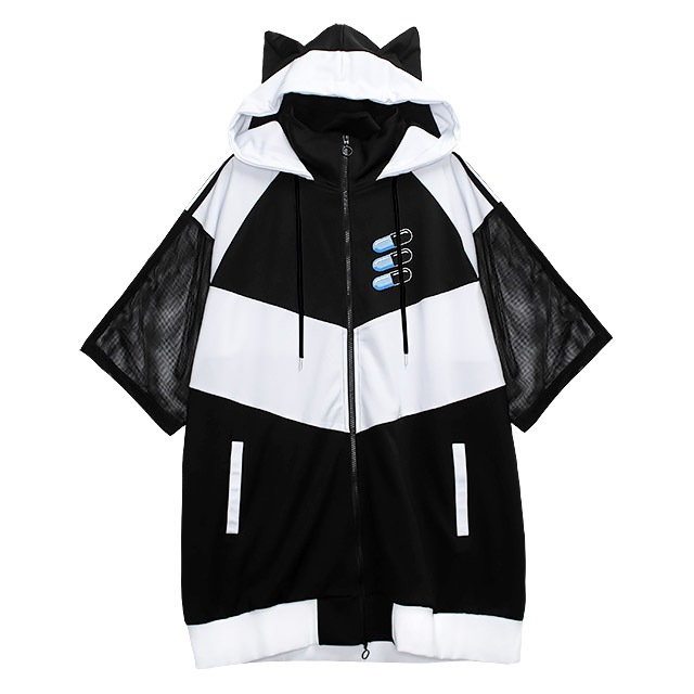 猫耳カプセル 袖メッシュジャージパーカー【BLACK×WHITE】|LISTEN 猫耳カプセル 袖メッシュジャージパーカー【BLACK×WHITE】|LISTEN