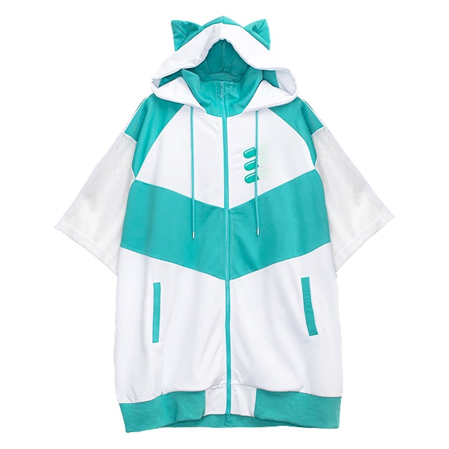 猫耳カプセル 袖メッシュジャージパーカー【MINT×WHITE