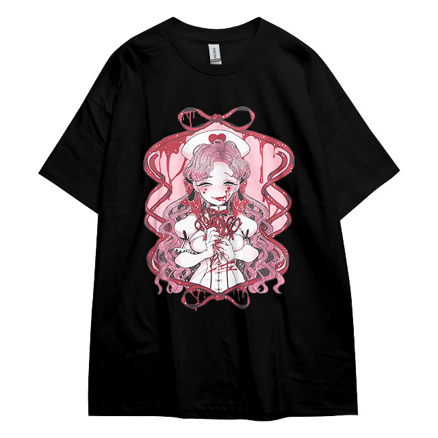LISTEN FLAVOR - リッスンフレーバー やんのかステップ黒猫2WAYシャツ ブラウス 黒×赤 闇堕ちシザーズ 2WAYシャツ【BLACK×RED】｜LISTEN FLAVOR