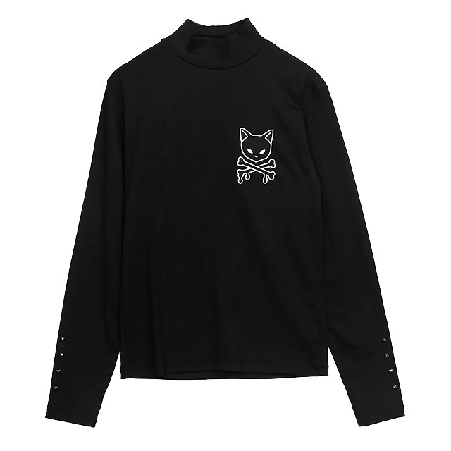 黒猫同盟スタッズリブトップ【BLACK】｜LISTEN FLAVOR(リッスン