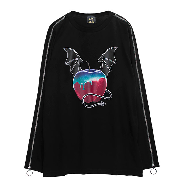 魔性のリンゴ そでジップスリットロンT【BLACK】｜LISTEN FLAVOR