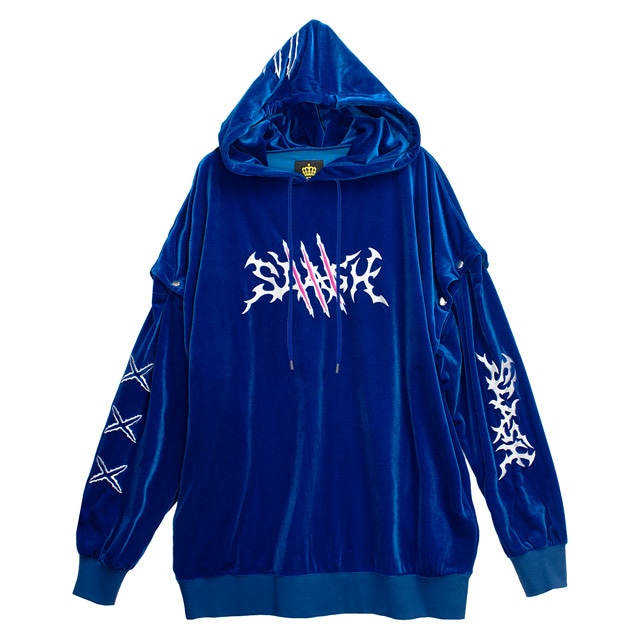 [APPAREL]/リッスンフレーバー/切り裂きスラッシュ２WAYベロアパーカー BLUE (F) ゴスロリ・パンク/LISTEN FLAVOR 切り裂きスラッシュ2wayベロアパーカー【BLUE】｜LISTEN FLAVOR