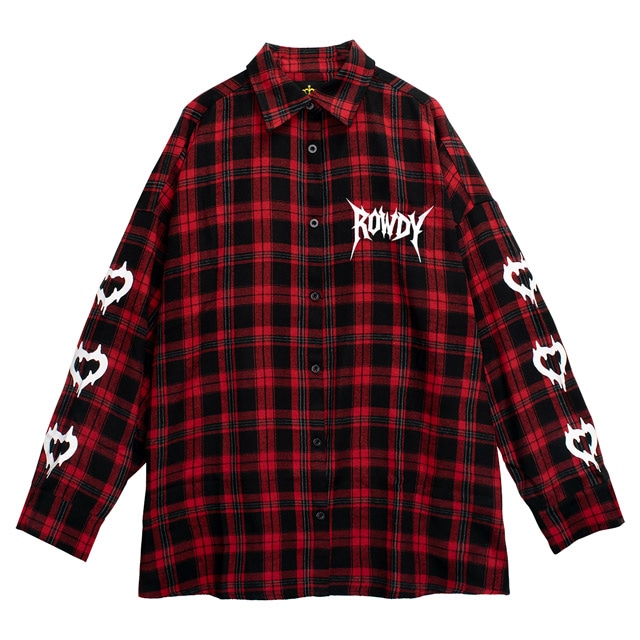 [APPAREL]/リッスンフレーバー/クレイジーベア チェックシャツ RED CHECK (F) ゴスロリ・パンク/LISTEN FLAVOR クレイジーベア チェックシャツ【RED CHECK】｜LISTEN FLAVOR(リッスン