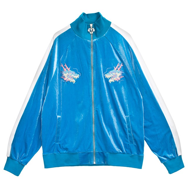 [APPAREL]/リッスンフレーバー/ドラゴンベロア トラックジャケット LIGHT BLUE (F) ゴスロリ・パンク/LISTEN FLAVOR ドラゴンベロアトラックジャケット【L.BLUE】｜LISTEN FLAVOR(リッスン