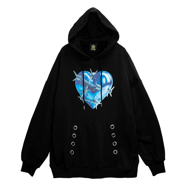 有刺鉄線メタルハートパーカー【BLACK】｜LISTEN FLAVOR(リッスン