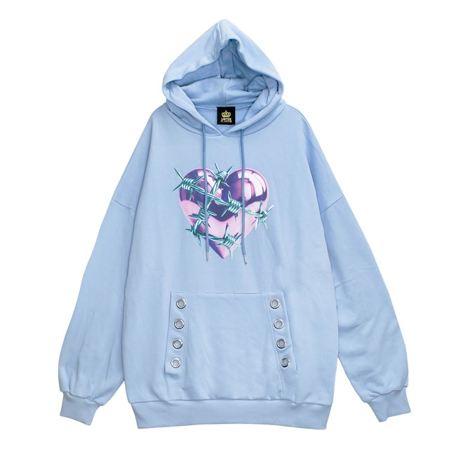 [APPAREL]/リッスンフレーバー/有刺鉄線 メタルハートパーカー L.BLUE (F) ゴスロリ・パンク/LISTEN FLAVOR 有刺鉄線メタルハートパーカー【L.BLUE】｜LISTEN FLAVOR(リッスン