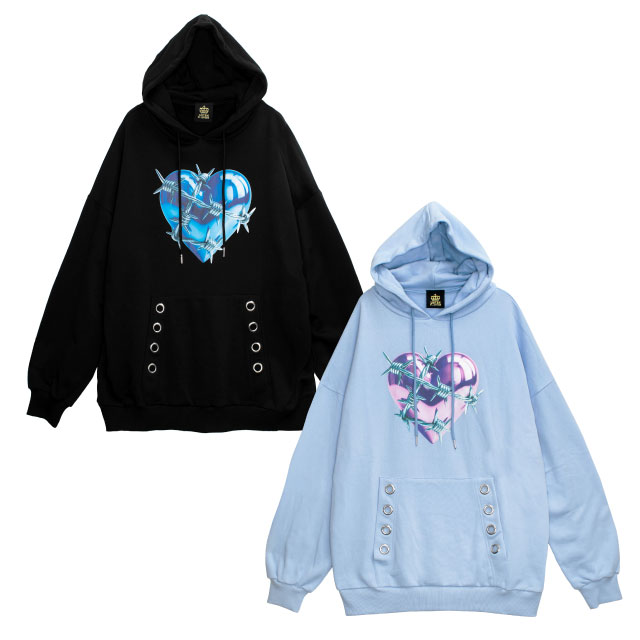 有刺鉄線メタルハートパーカー【BLACK】｜LISTEN FLAVOR(リッスン