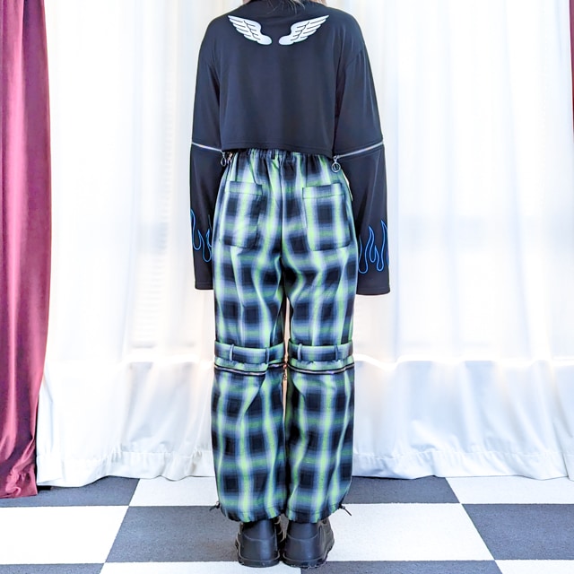 【史上最も激安】 セパレートジップ2WAYベルトパンツ【NEON GREEN CHECK】｜LISTEN パンツ
