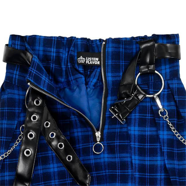 チェーン付センタージップスカート 【BLUE CHECK】｜LISTEN FLAVOR