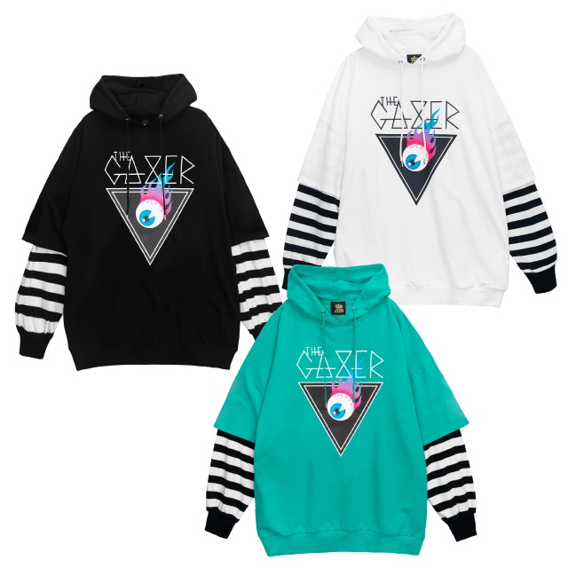 【3/4(土)発売:予約特典ポイント10倍!!】LISTEN FLAVOR リッスンフレーバー 炎の瞳 レイヤード風パーカー【BLACK】