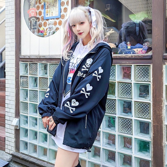 8bitドクロ アノラックジャケット 【BLACK】｜LISTEN FLAVOR