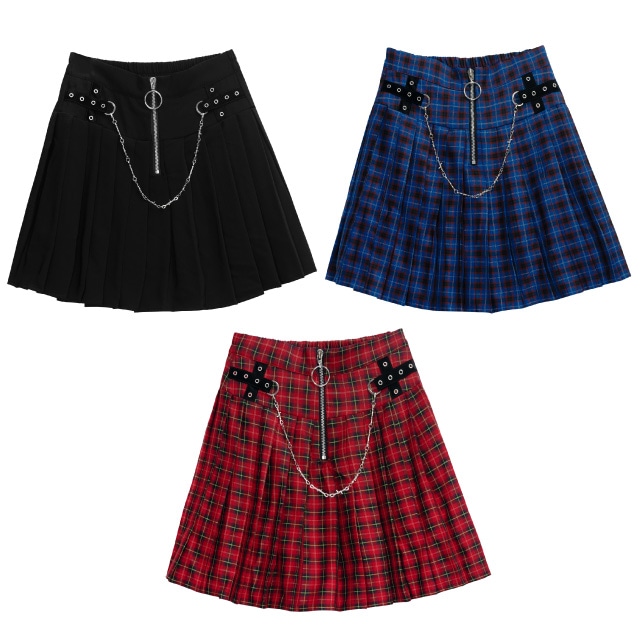 【3/4(土)発売:予約特典ポイント10倍!!】LISTEN FLAVOR リッスンフレーバー 有刺鉄線チェーンプリーツスカート 【BLUE CHECK】