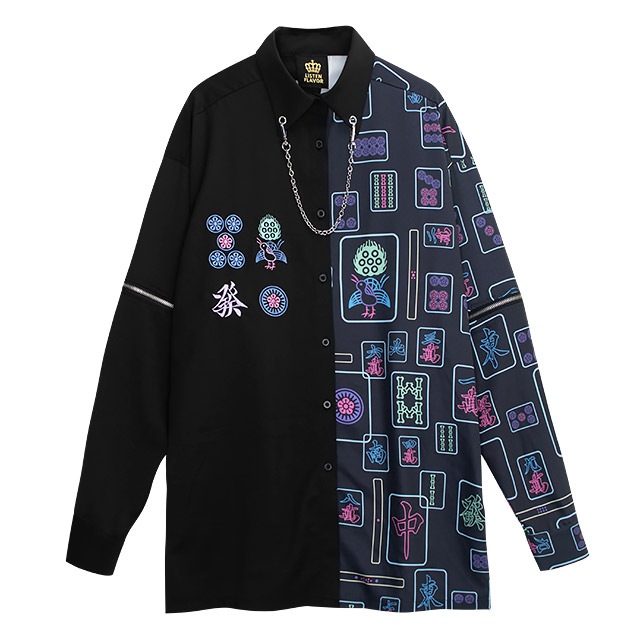 郵送買取 新品5台以上送料無料キャンペーン中！！  チェーン付 麻雀切り替え2WAYシャツ 【BLACK】｜LISTEN FLAVOR Tシャツ(半袖+袖なし)