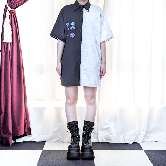チェーン付 麻雀切り替え2WAYシャツ 【BLACK】｜LISTEN FLAVOR 