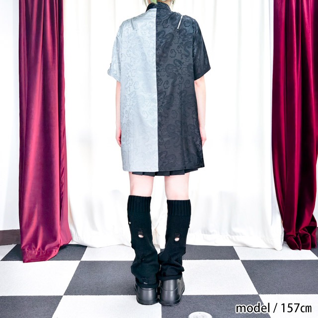 虎と牡丹のチャイナシャツ【BLACK】｜LISTEN FLAVOR(リッスン