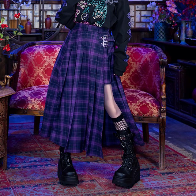 チェーン付レイヤード風プリーツスカート 【BLACK】|LISTEN FLAVOR チェーン付レイヤード風プリーツスカート 【BLACK】|LISTEN FLAVOR
