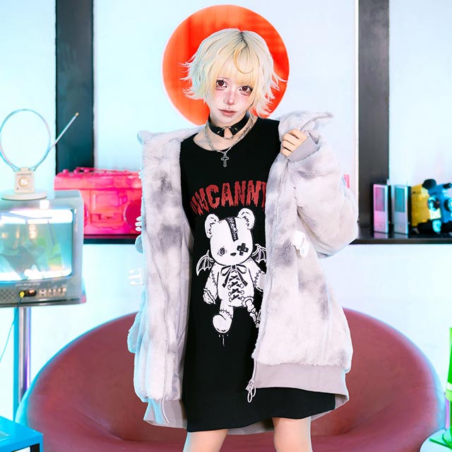 【カンナ様】すのチルソフビ　バケットハット　ふわふわ猫耳　 Man 猫耳麻雀ファーブルゾン【MISTY WHITE】｜LISTEN FLAVOR(リッスン