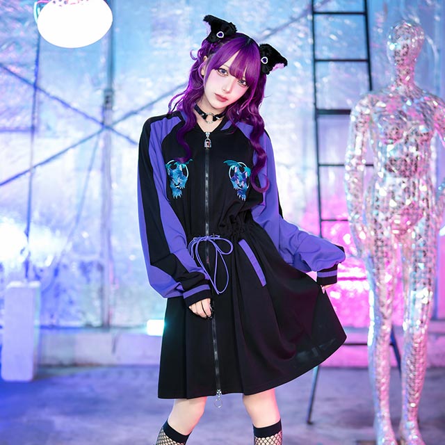 【p】すのチル　メンバーカラー　ハートシャツ＆ネコ耳帽セット ふわふわねこ耳クリップ 【BLACKxLIGHT PURPLE】／Kuuai｜LISTEN