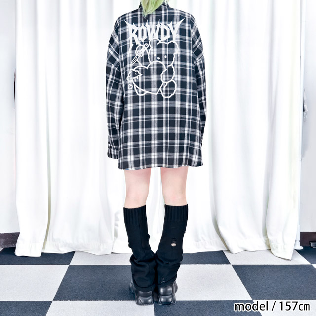 [APPAREL]/リッスンフレーバー/クレイジーベア チェックシャツ BLUE CHECK (F) ゴスロリ・パンク/LISTEN FLAVOR クレイジーベア チェックシャツ【BLUE CHECK】｜LISTEN FLAVOR