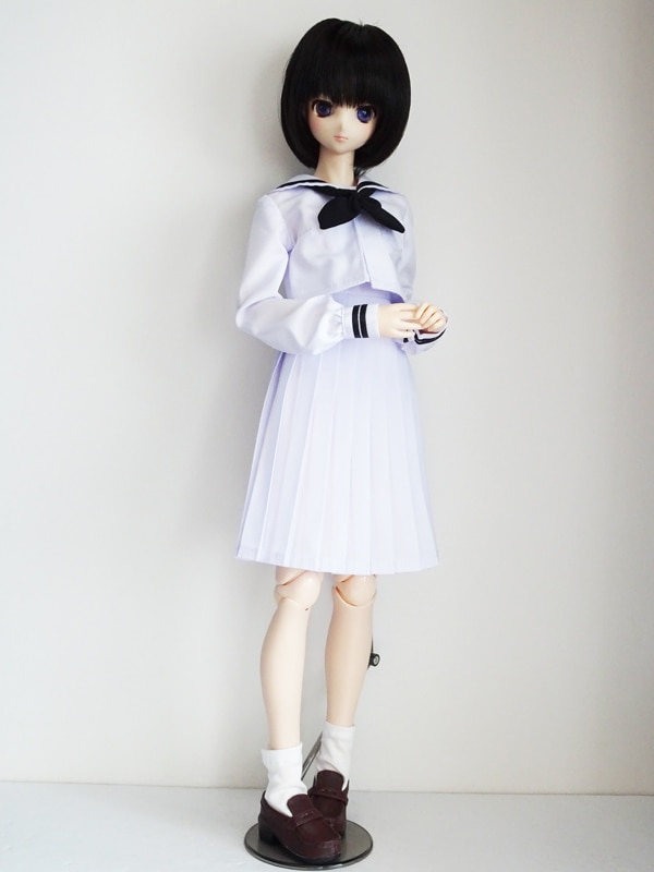 オビツ50 セーラー服/ロング丈（胸当てあり:白/黒ライン