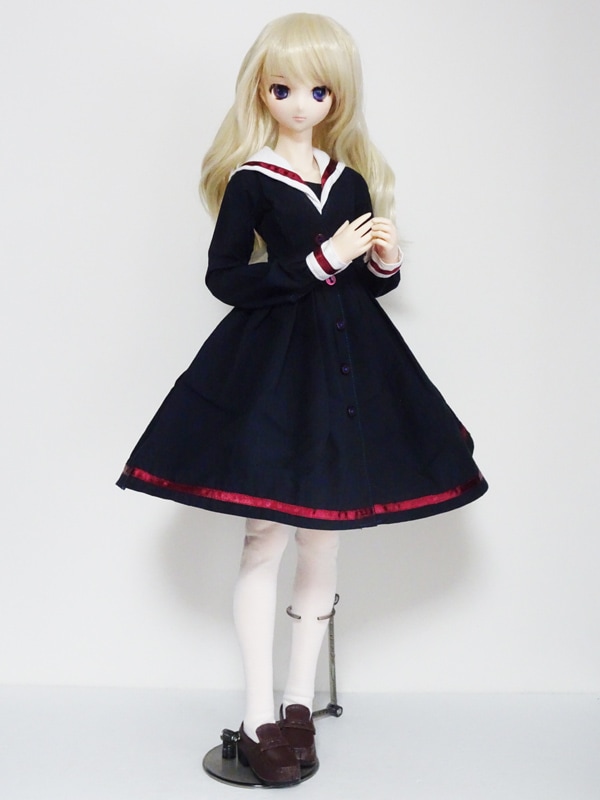 オビツ50(S.M) セーラーワンピース（紺×白襟×ワインライン) | 【50cm