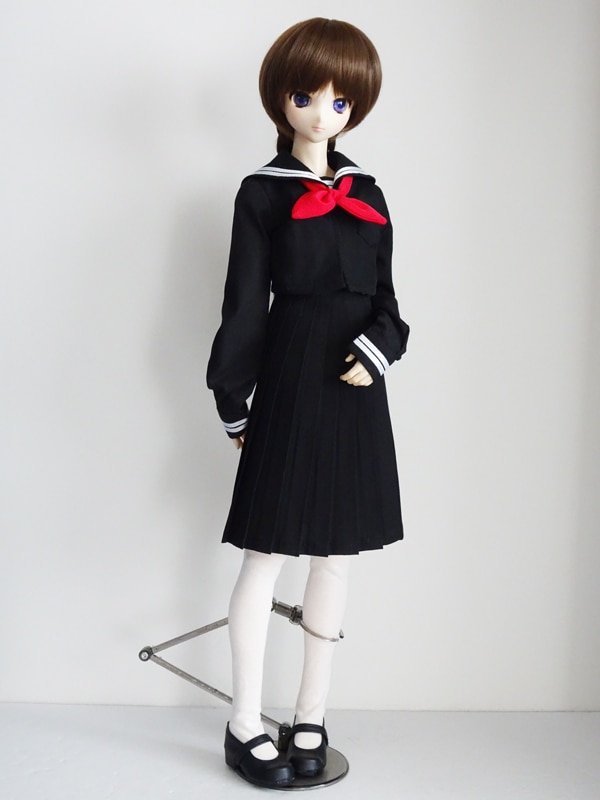オビツ50 セーラー服/ロング丈（胸当てあり:冬服/黒/白ライン