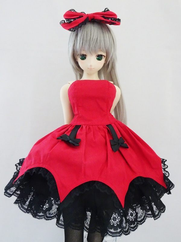 アンティーク　ミニョネット　ドール　＊赤いリボンの女の子＊ 単品】フリーサイズ 赤×黒レースのリボン | 【60cm】単品商品 ☆非公開