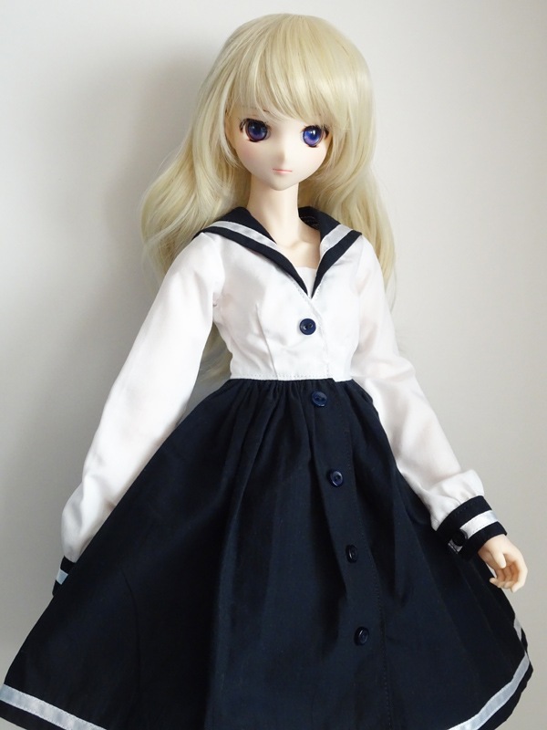 オビツ50(S.M) セーラーワンピース＆ペチコート＆ソックス（紺×白