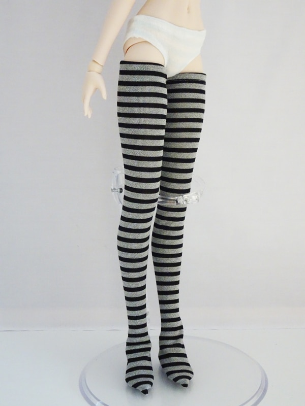 単品】DD/DDdy シンプルサイハイソックス（黒グレーボーダー