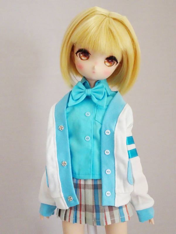 単品】MDD/アゾン45/DDP ライン入りVネックカーディガン（白×水色