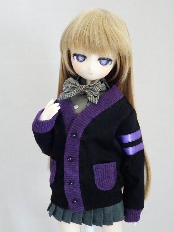 ハンドメイドお洋服、紫・MDD MDD スクール風ラインカーディガンセット（黒×紫） | 【40cm】ミニ