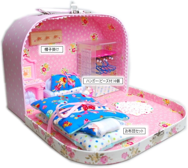 わくわくドールトランク（中）　［ミニドール用　ドールハウスタイプ］　　【フラワーピンクドット】　まるしぇらぱん 　/　ｈ251224-04