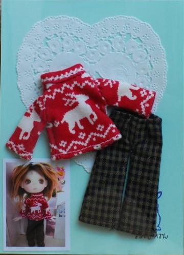 コロちゃんサイズ　トナカイカットソー＆チェックパンツ　　/まるしぇらぱん・ハンドメイド