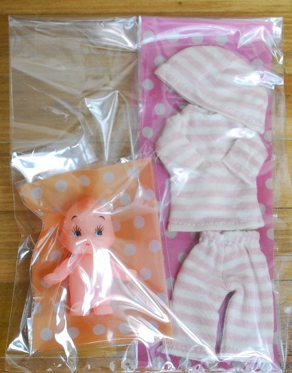 【ハンドメイド】　ボーダー　パジャマセット（帽子付き）　（ピンクボーダー）オビツ11cmボディサイズサイズ