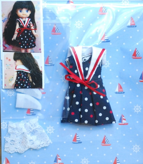 まるしぇらぱん☆ハンドメイド　オビツ11ｃｍサイズ　セーラーワンピセット　紺・ドット　/H2705-ma001