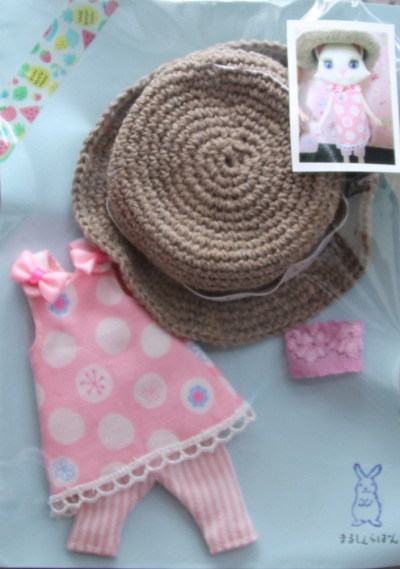 【ハンドメイド】【まるしぇらぱん】　でこニキ・ミディブライスサイズお洋服セット　チュニックパンツセット（ピンク）　　H2907CH001