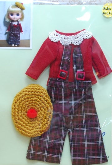 （売切）　　【ハンドメイド/まるしぇらぱん】 カジュアル/カットソー&サロペットセット　（帽子付き）　ワインレッド　【BonbonC/おでこちゃんサイズ】　mB008