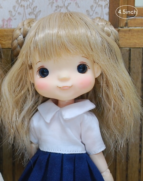 4.5インチ】 ドール用ウィッグ カジュアル三つ編み団子 / ミルクティ