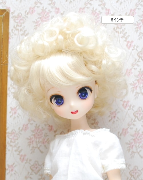 【5インチ】　ドール用ウィッグ　前髪ありアフロ　　/　アイボリーホワイト