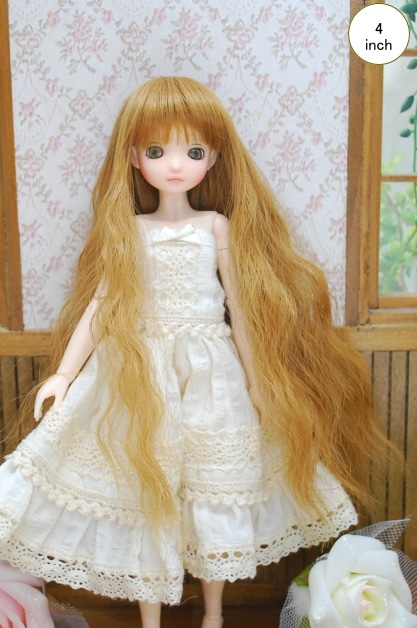 販売終了　　　【4インチ】　ドール用ウィッグ　ウェーブロング　　/  ライトブラウン