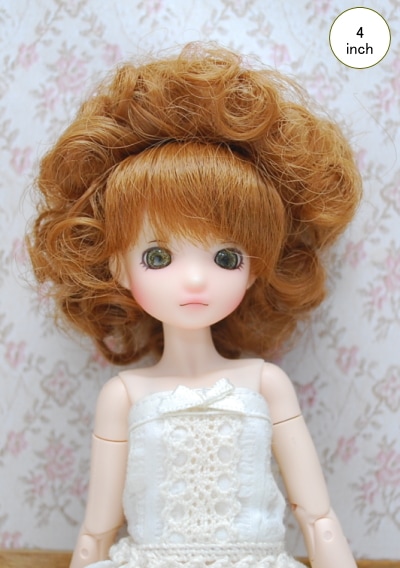 【4インチ】　ドール用ウィッグ　前髪ありアフロ　　/　うす茶